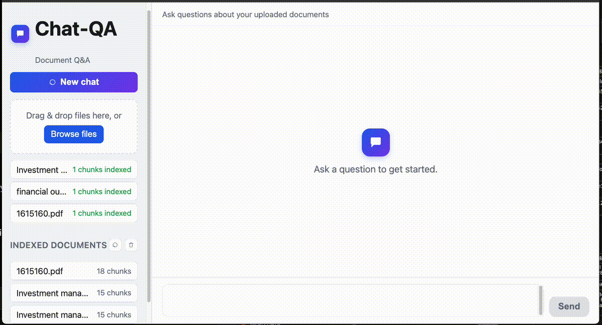Chat retrieval system demo — upload a document, ask questions, get cited answers
